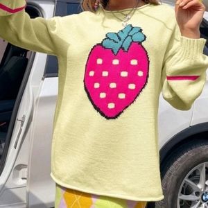 Strawberry pattern drop shoulder sweater